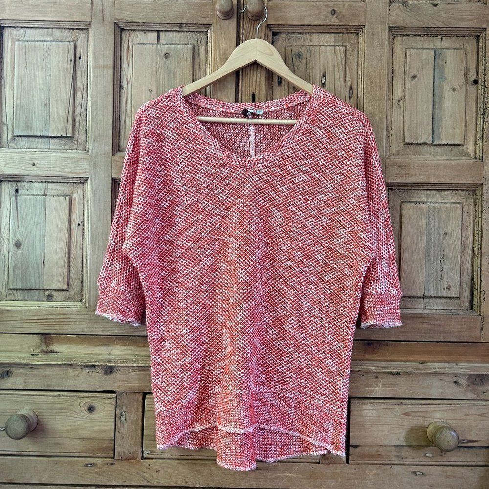 Kut From The Kloth Womens Size Medium Orange White Knit Sweater Short Sleeve
